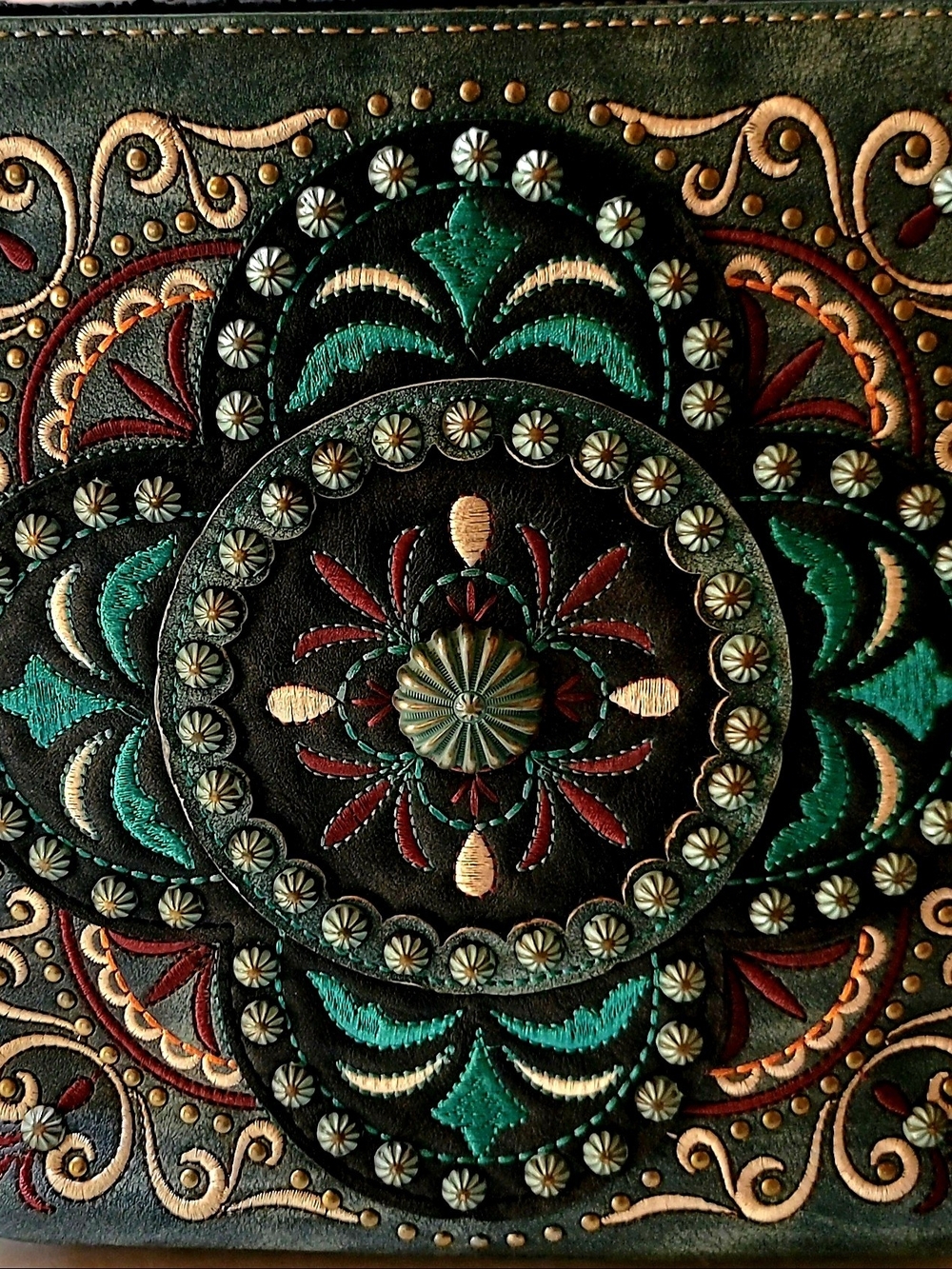 Montana West Embossed Leather Wall Panel in Teal, Red, Cream & Gold